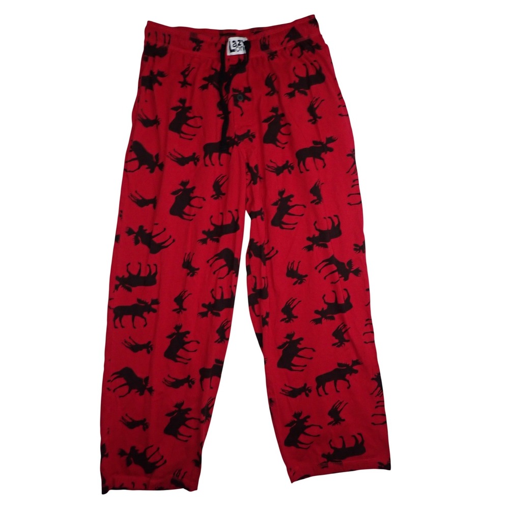 Lazy One Womens Moose Log Cabin Pajama Pants Red Black Cotton Large